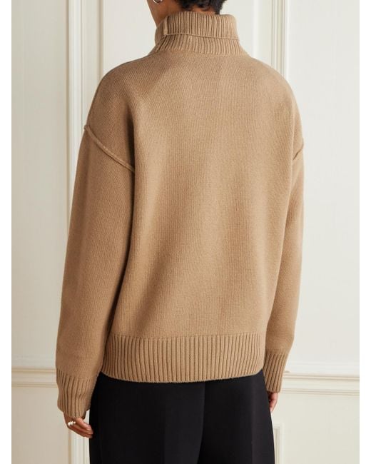 AMI Natural Oversized Intarsia-Knit Wool Turtleneck Sweater
