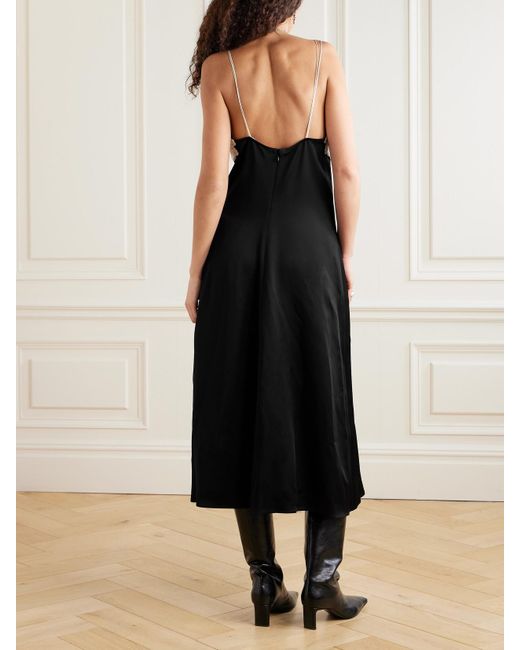 Jil Sander Black Guipure Lace-Trimmed Satin Midi Dress