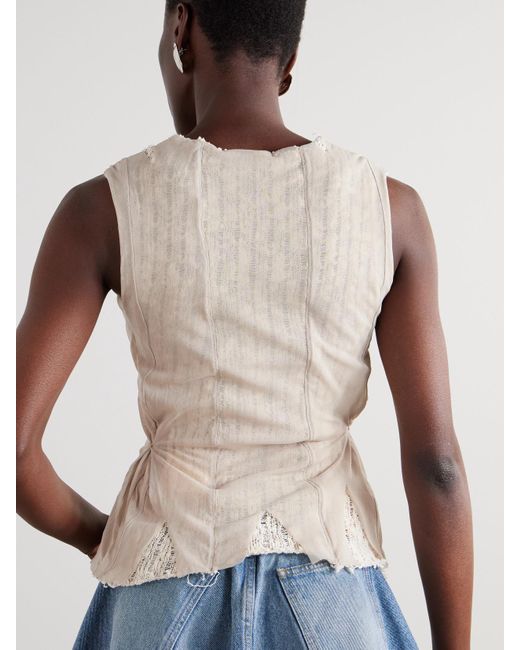 Our Legacy Natural Ragged Distressed Mesh And Cotton-Blend Crochet Tank