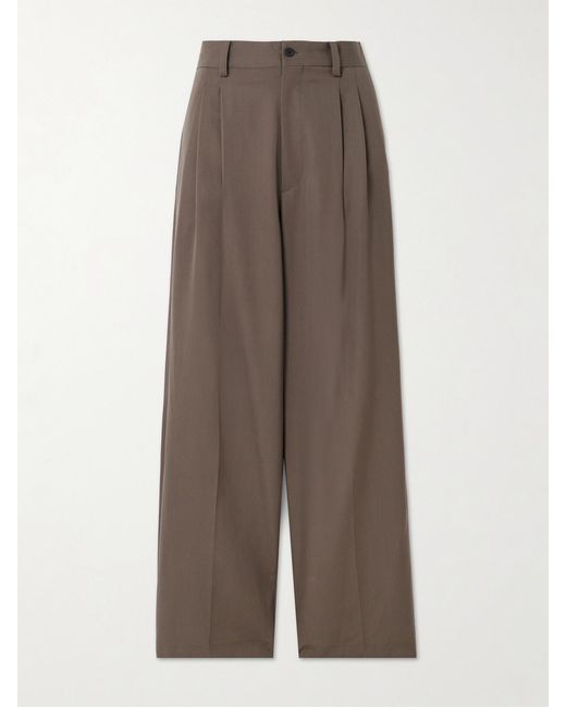 Ssstein Brown Pleated Wool-Twill Wide-Leg Pants