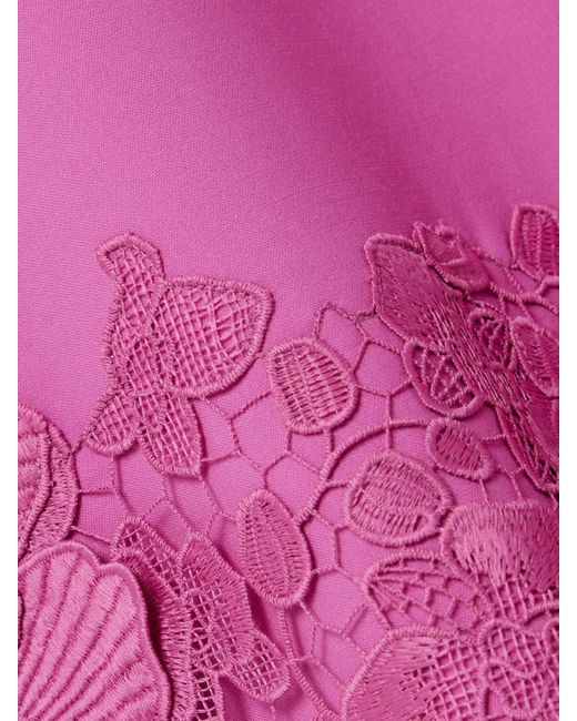 Oscar de la Renta Pink Kleid Aus Einer Wollmischung Mit Asymmetrischem Guipure-Spitzenbesatz Und Gürtel