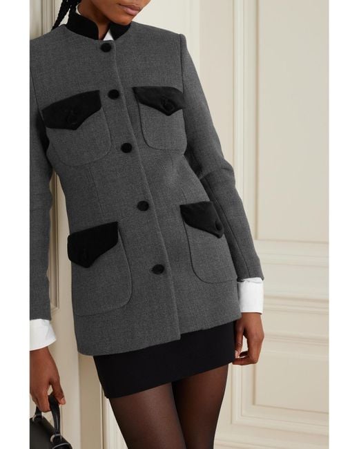 LIBEROWE Gray Net Sustain Raja Blazer Aus Woll-Tweed Mit Samtbesätzen