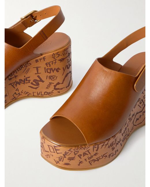 Chloé Brown Maxime Leather Platform Wedge Sandals