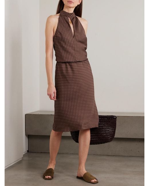 Posse Brown Phoebe Polka-Dot Tencel Lyocell Halterneck Midi Dress