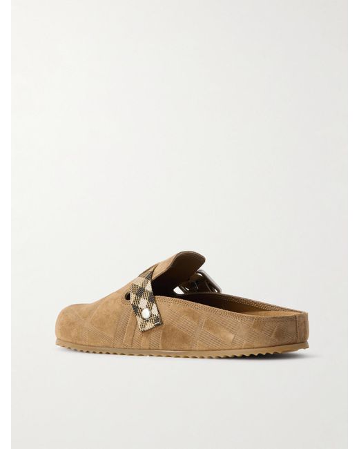 Burberry Brown Urchin Canvas-Jacquard Trimmed Textured-Suede Clogs
