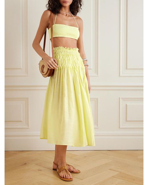 Tory Burch Yellow Shirred Bandeau Bikini Top