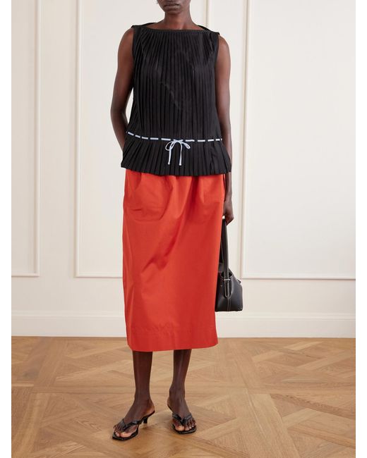 Totême  Black Belted Pleated Poplin Blouse