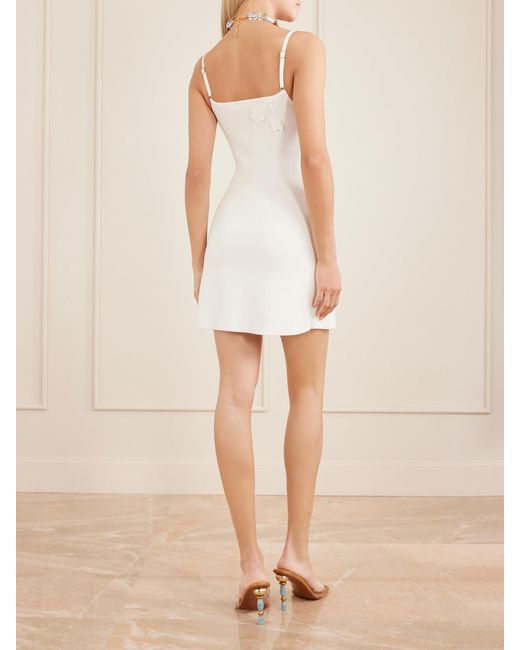 Cult Gaia White Flora Appliquéd Ribbed-Knit Mini Dress