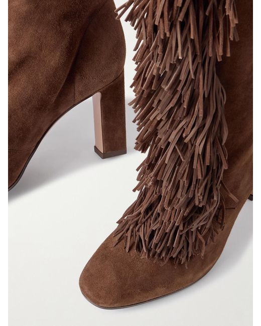 Bottes En Daim À Franges 85 Aquazzura en coloris Brown