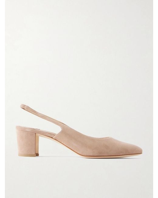 Manolo Blahnik Natural Allurasan 50 Suede Slingback Pumps