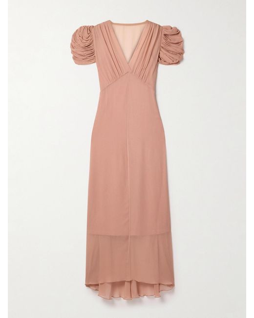 Zimmermann Pink Eden Asymmetric Gathered Silk-Georgette Dress