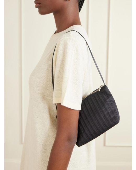 Valesque Black Corset Leather-Trimmed Quilted Satin-Shell Shoulder Bag