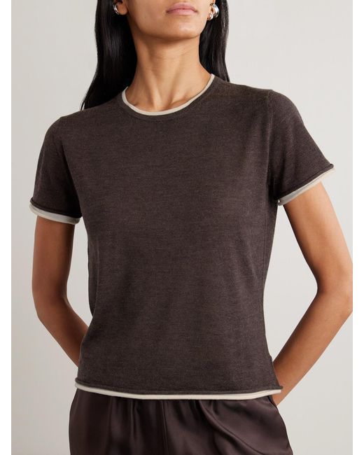 arch4 Brown Selcombe Layered Two-Tone Organic Cashmere Top