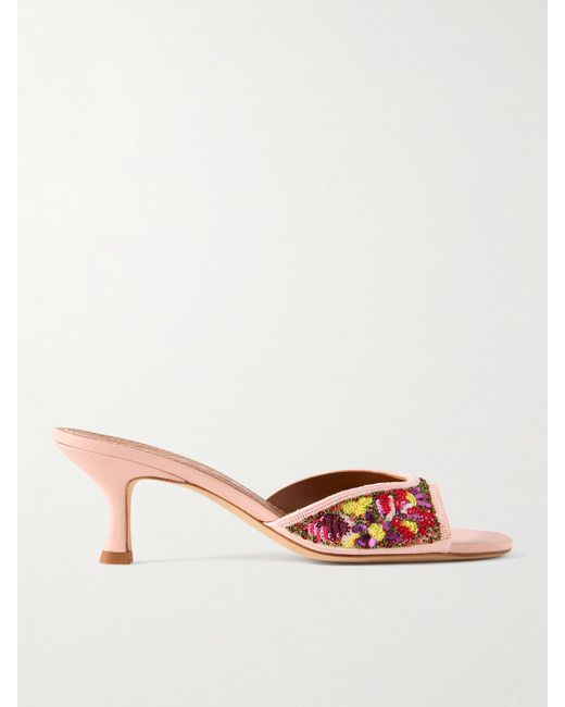 Staud Pink Brigitte Embellished Satin Mules