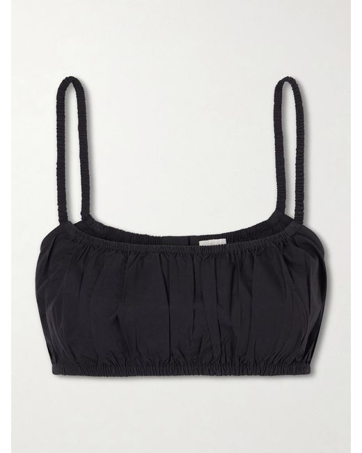 Suzie Kondi Black Bea Shirred Cotton-Poplin Bandeau Tank