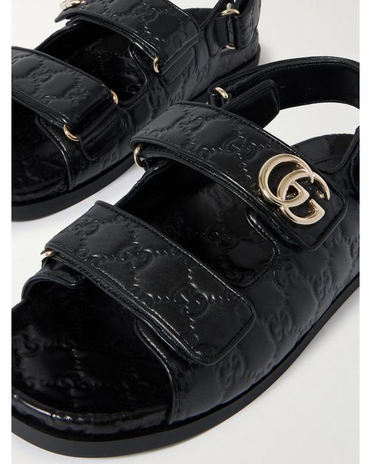 Gucci Black New Marmont Gg Sandalen Aus Geprägtem Leder