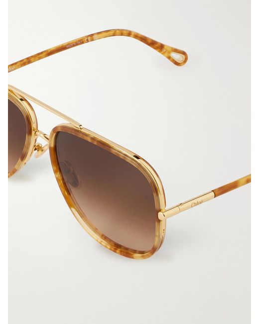 Chloé Brown Tubolar Aviator-Frame Acetate Sunglasses