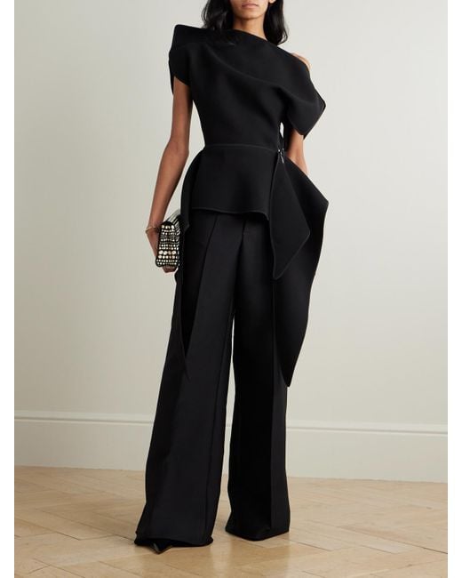 Maticevski Black Resolute Asymmetric Ruffled Crepe Peplum Top