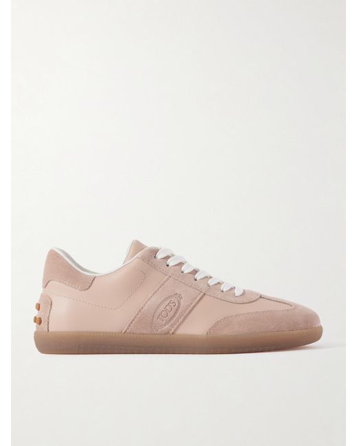 Tod's Pink Cassetta Suede-Trimmed Leather Sneakers