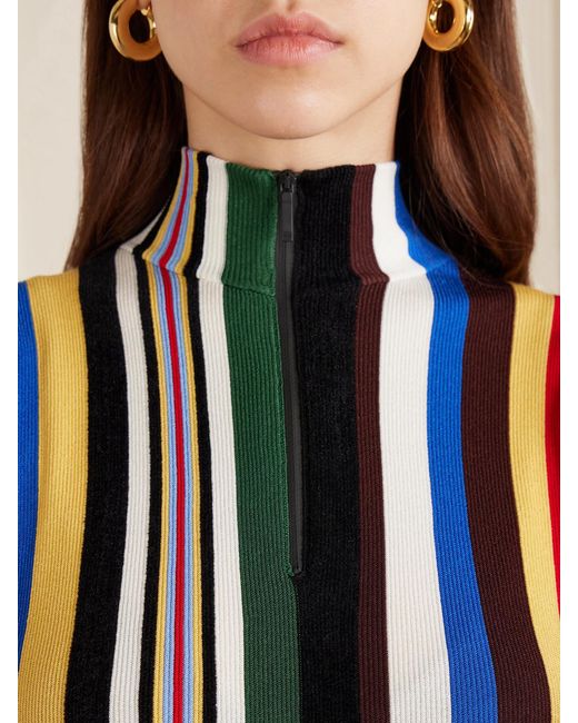 Loewe Blue Striped Chiffon And Ribbed Jersey Maxi Dress