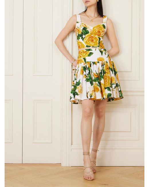 Dolce & Gabbana Yellow Cotton Corset Top With Rose