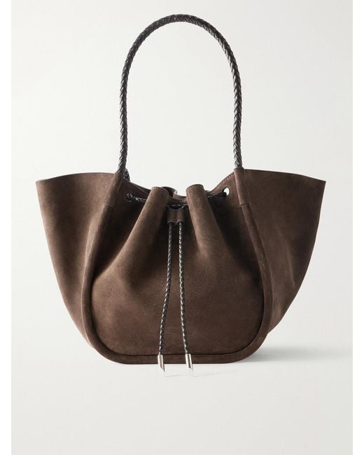 Proenza Schouler Natural Large Ruched Leather-Trimmed Suede Tote