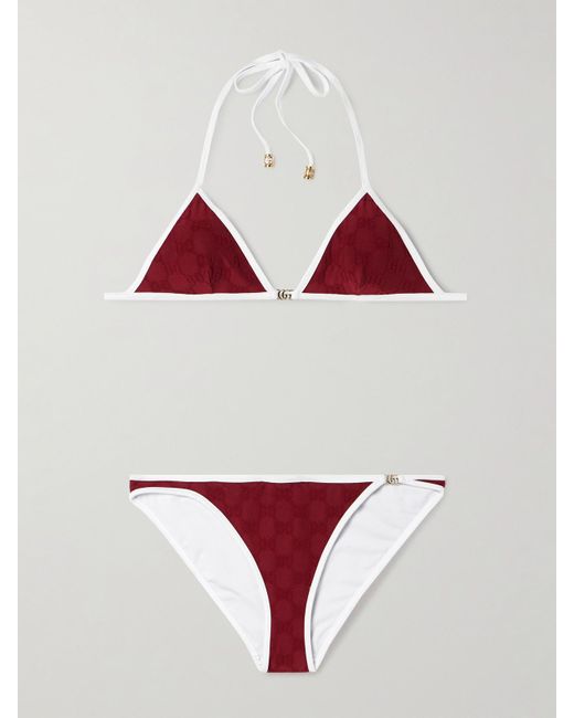 Gucci Red Embellished Flocked Bikini