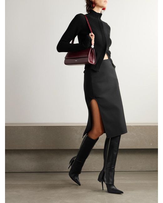 Courreges Black Midirock Aus Crêpe Aus Einer Wollmischung Mit Wickeleffekt