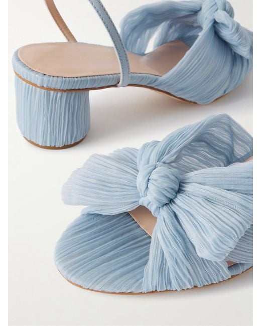 Loeffler Randall Blue Dahlia Bow-Embellished Plissé-Organza Sandals