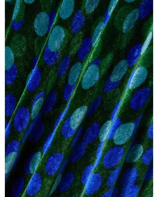 Saloni Green Fabienne Gathered Printed Velvet Midi Dress