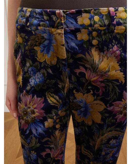 Etro Blue Printed Cotton-Blend Velvet Flared Pants
