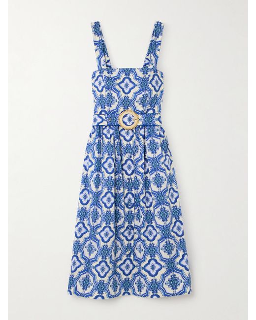Robe Longue Dos Ouvert En Popeline De Coton À Imprimé Fleuri Colomba Cara Cara en coloris Blue
