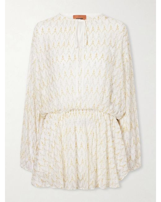 missoni metallic crochet knit mini dress Metallic striped crochet-knit mini dress - gold