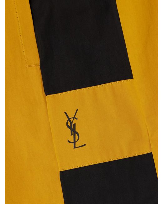 Saint Laurent Yellow Embroidered Two-Tone Cotton-Twill Shorts