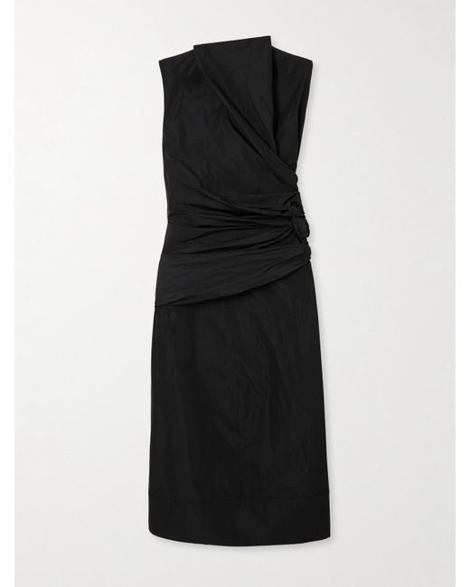 Jil Sander Black Midikleid Aus Shell Mit Raffungen