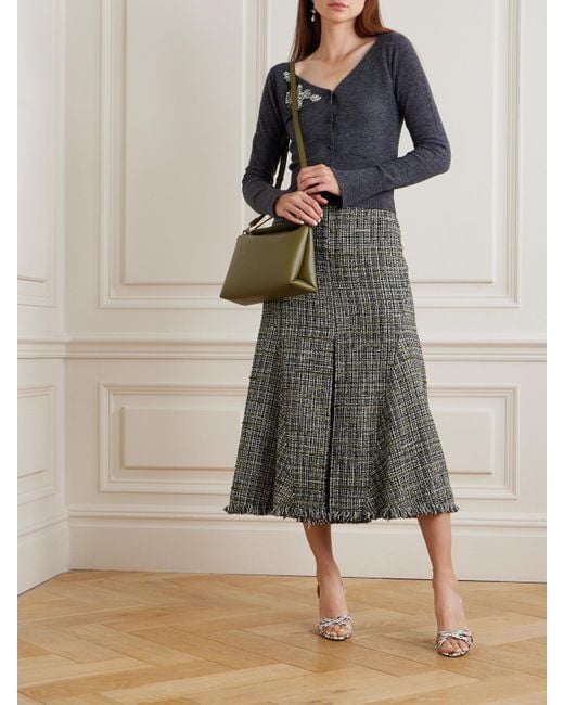 Erdem Gray Frayed Tweed Midi Skirt