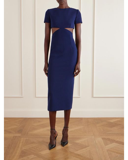 Carolina Herrera Blue Bow-Embellished Cut-Out Crepe Midi Dress