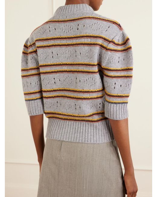 Marni Gray Cropped Striped Open-Knit Cashmere Sweater