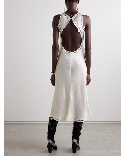 Isabel Marant White Jadel Open-Back Guipure Lace-Trimmed Silk-Blend Satin Midi Dress