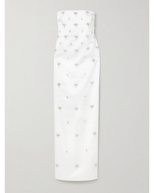 retroféte White Elise Strapless Embellished Satin-Crepe Gown