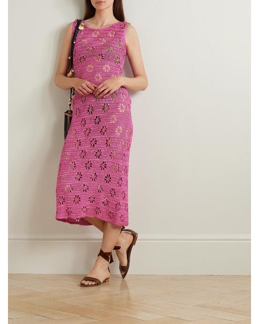 Calle Del Mar Pink Crocheted Midi Dress