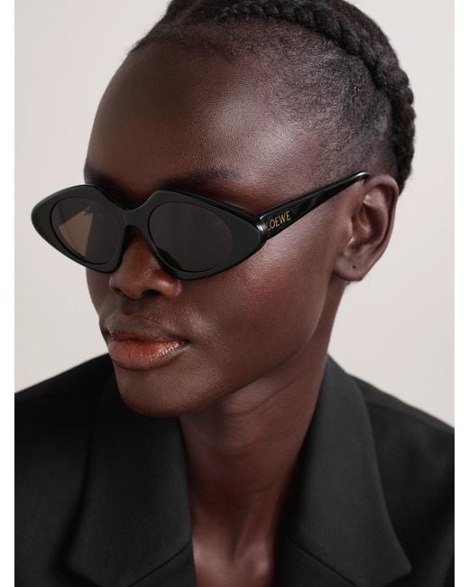 Loewe Black Slim Cat-Eye Acetate Sunglasses