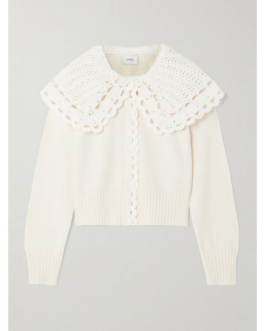 Erdem Natural Convertible Merino Wool-Blend And Crocheted Organic Cotton Cardigan