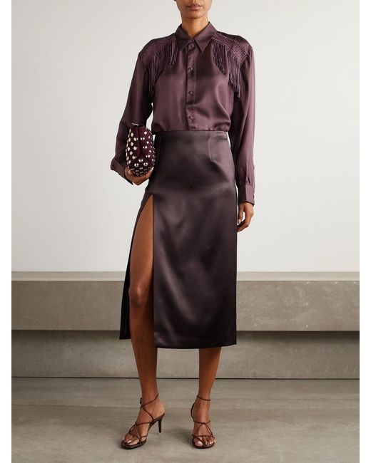DIOTIMA Purple Epaulette Crochet-Trimmed Fringed Silk-Twill Shirt