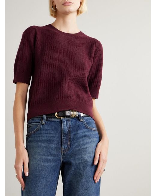 FRAME Red Pointelle-Knit Cashmere Sweater