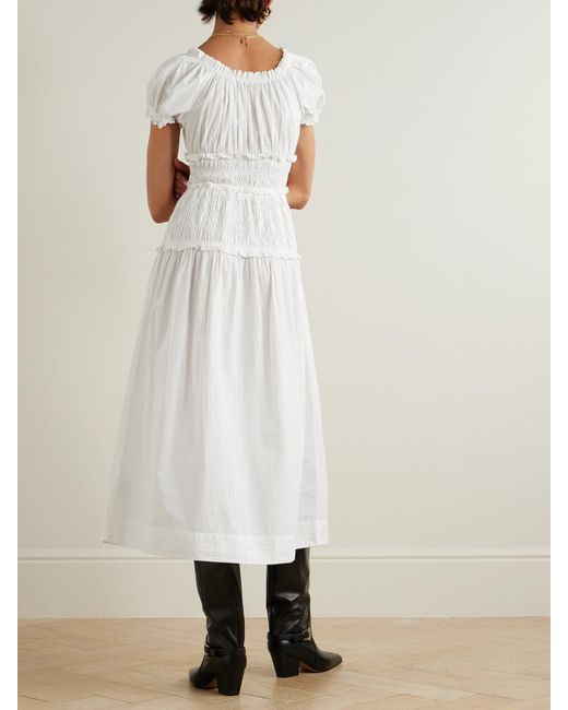 Robe Midi En Voile De Coton Biologique À Smocks Leanne Doen en coloris White