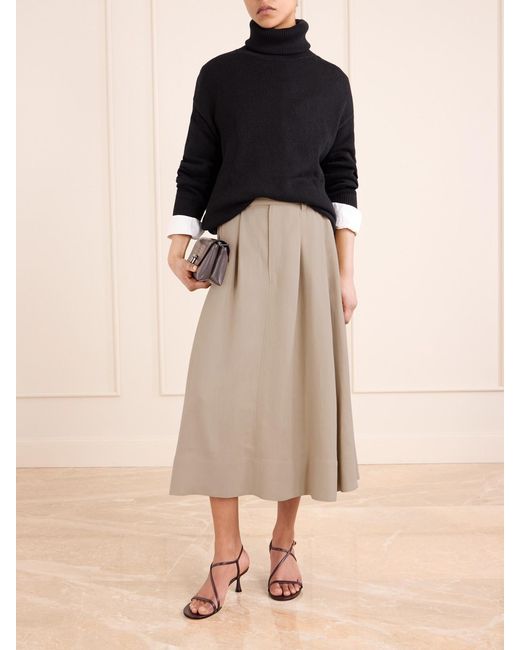 Brunello Cucinelli Natural Midirock Aus Twill Mit Falten Und Verzierungen