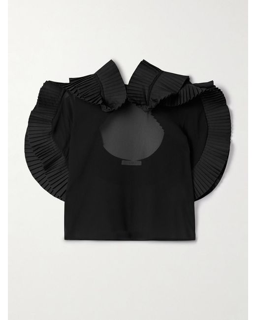 Co. Black Crepe De Chine And Pleated Poplin Blouse