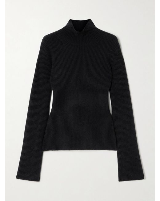 James Perse Black Ribbed Recycled-Cashmere Turtleneck Sweater