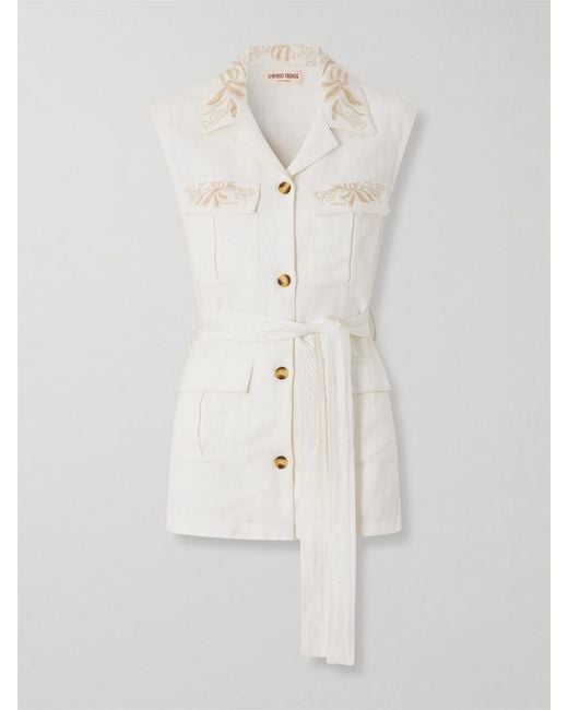 Emporio Sirenuse White Daria Embroidered Linen-Blend Vest